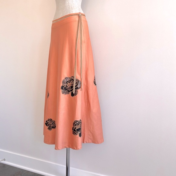 Lapis Salmon Pink-Orange Floral Embroidery 1950s Grease Maxi Swing Skirt Size 10 - Picture 8 of 15